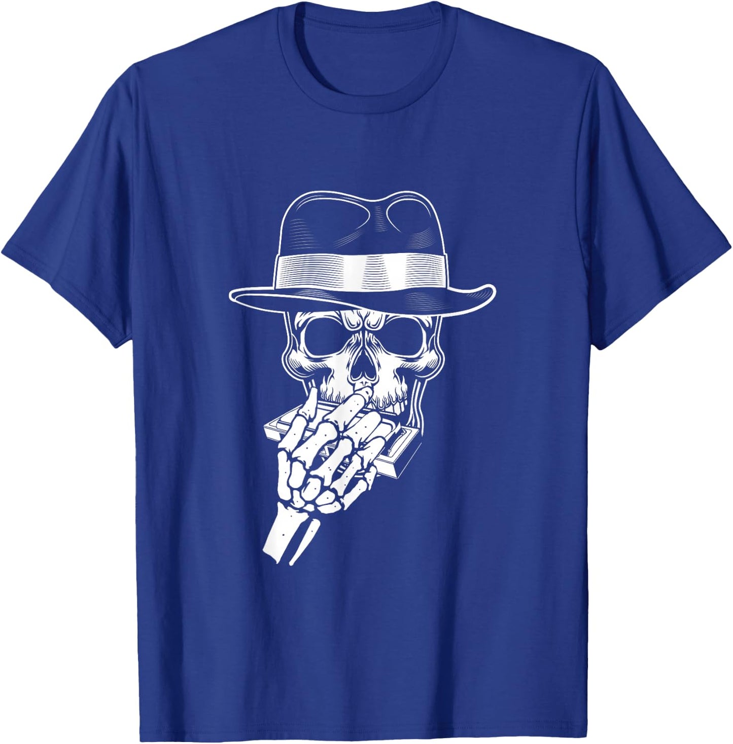 Skeleton Harmonica Player Blues Harmonica Musician T-Shirt - T-Shirt | Royal