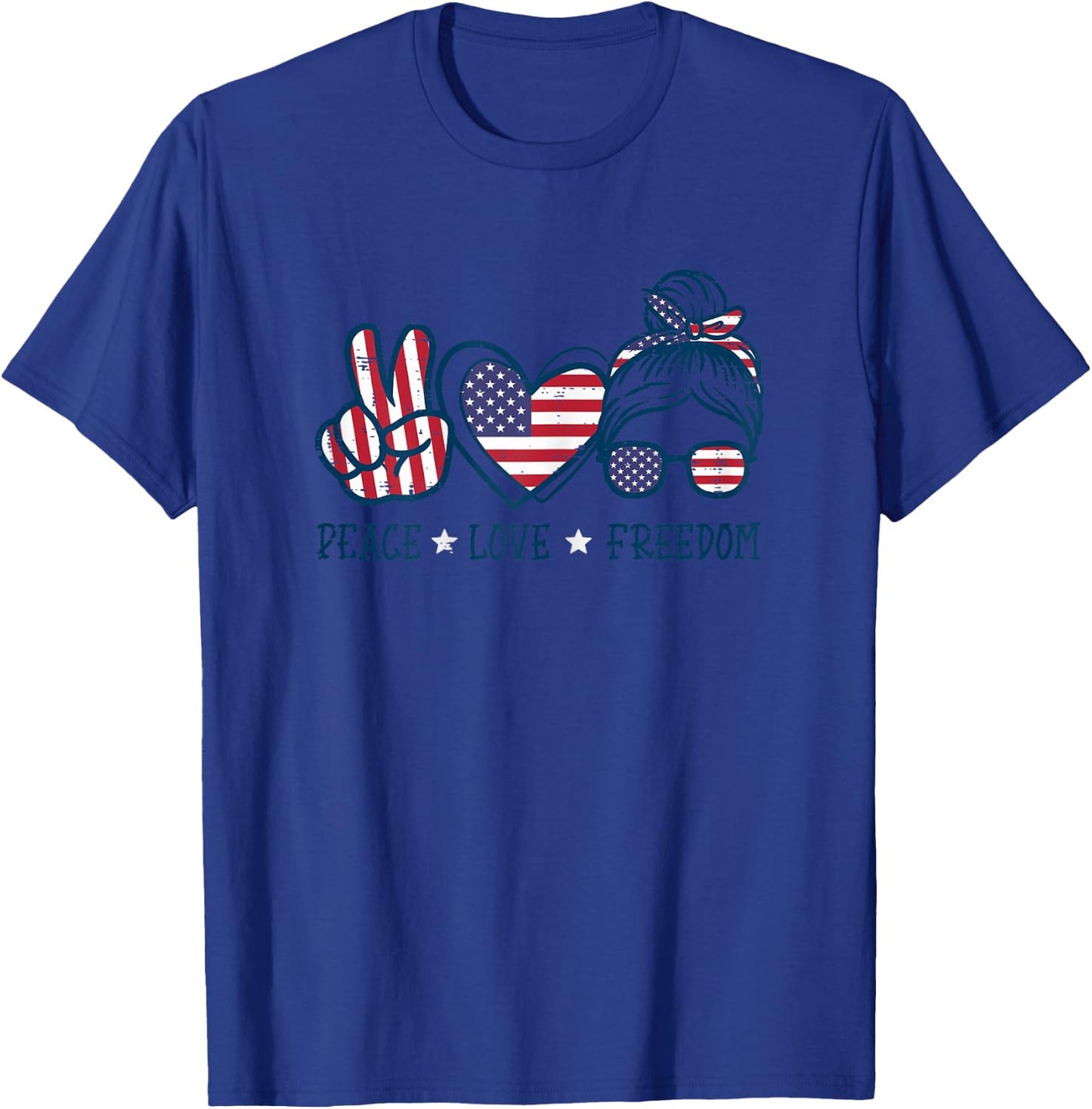 Peace Love Freedom American Flag 4th Of July Patriot Women T-Shirt - T-Shirt | Royal