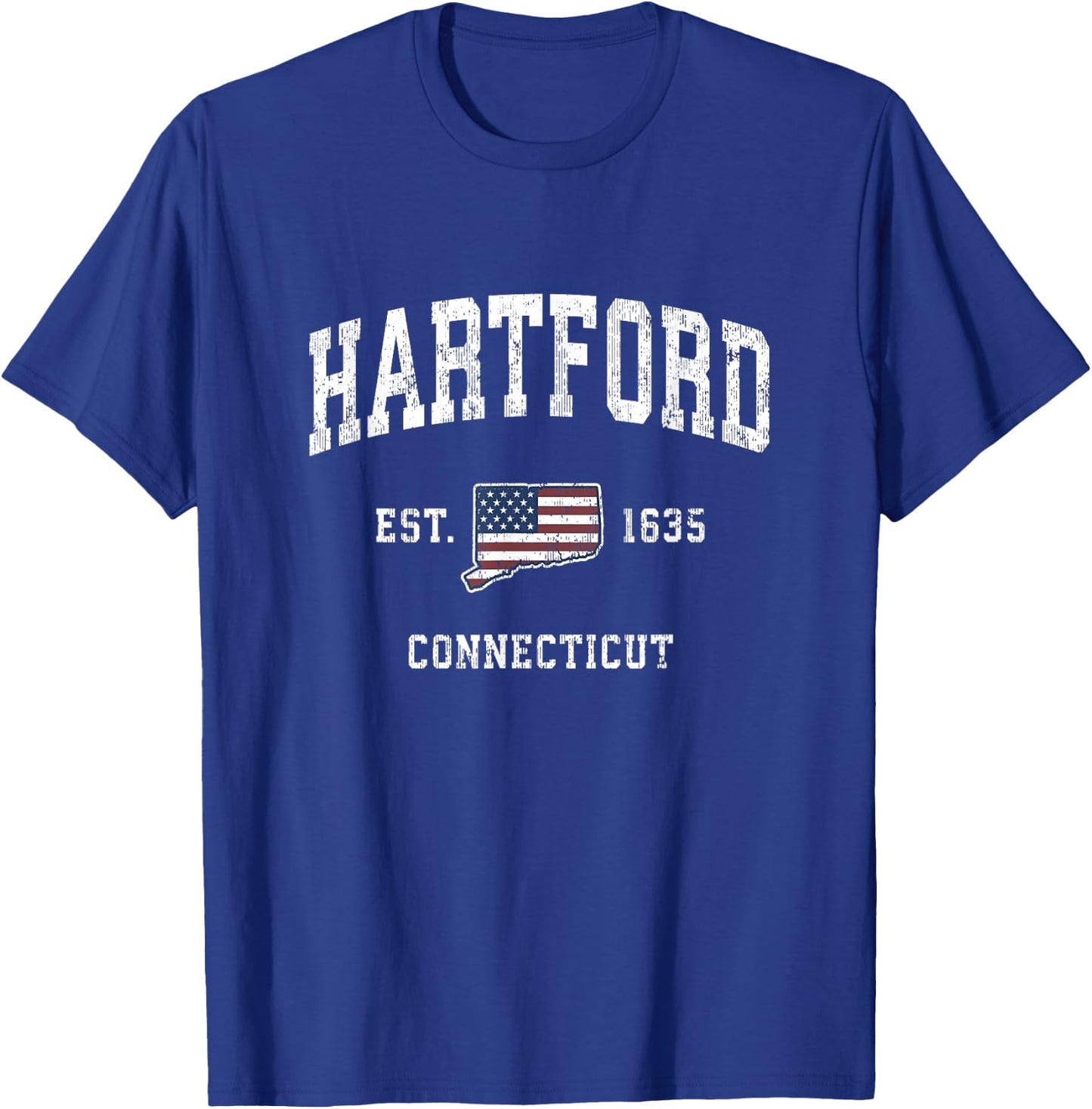 Hartford Connecticut CT Vintage American Flag Sports Design T-Shirt - T-Shirt | Royal