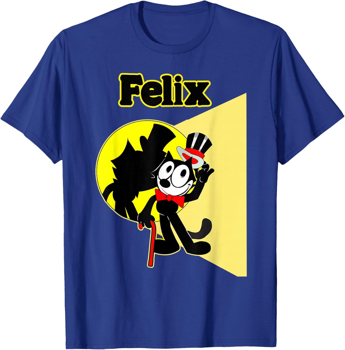 Felix Cartoon on-Stage in Spotlight Wears Bow Tie, Top Hat T-Shirt - T-Shirt | Royal