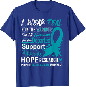 I Wear Teal Sexual Assault Awareness Teal Ribbon Prevention T-Shirt - T-Shirt | Royal