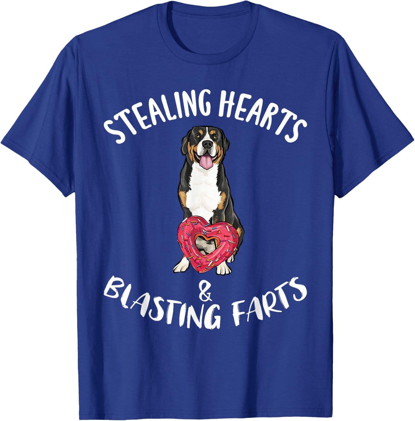 Stealing Hearts Blasting Farts Greater Swiss Mountain Dog T-Shirt - T-Shirt | Royal