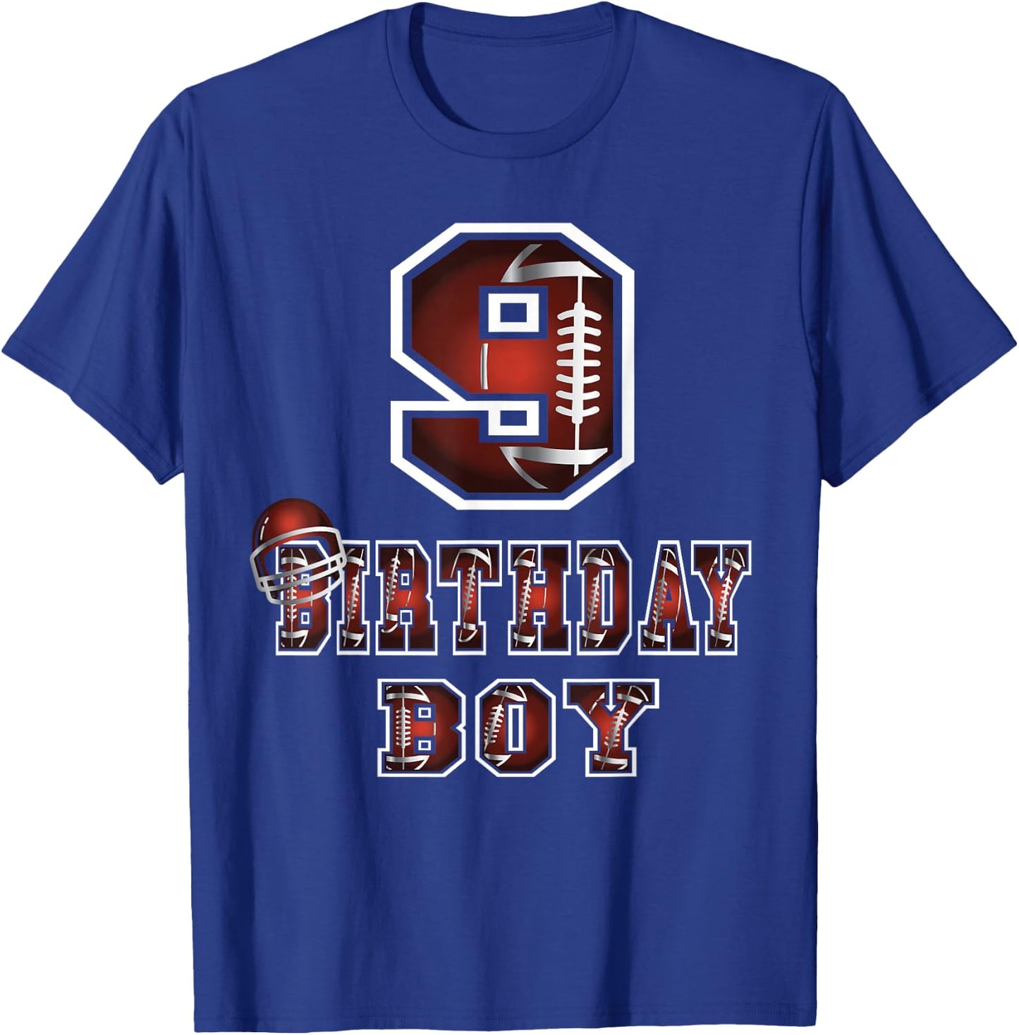 9th Birthday Boy 9 Years Old Football Lover Theme Party T-Shirt - T-Shirt | Royal