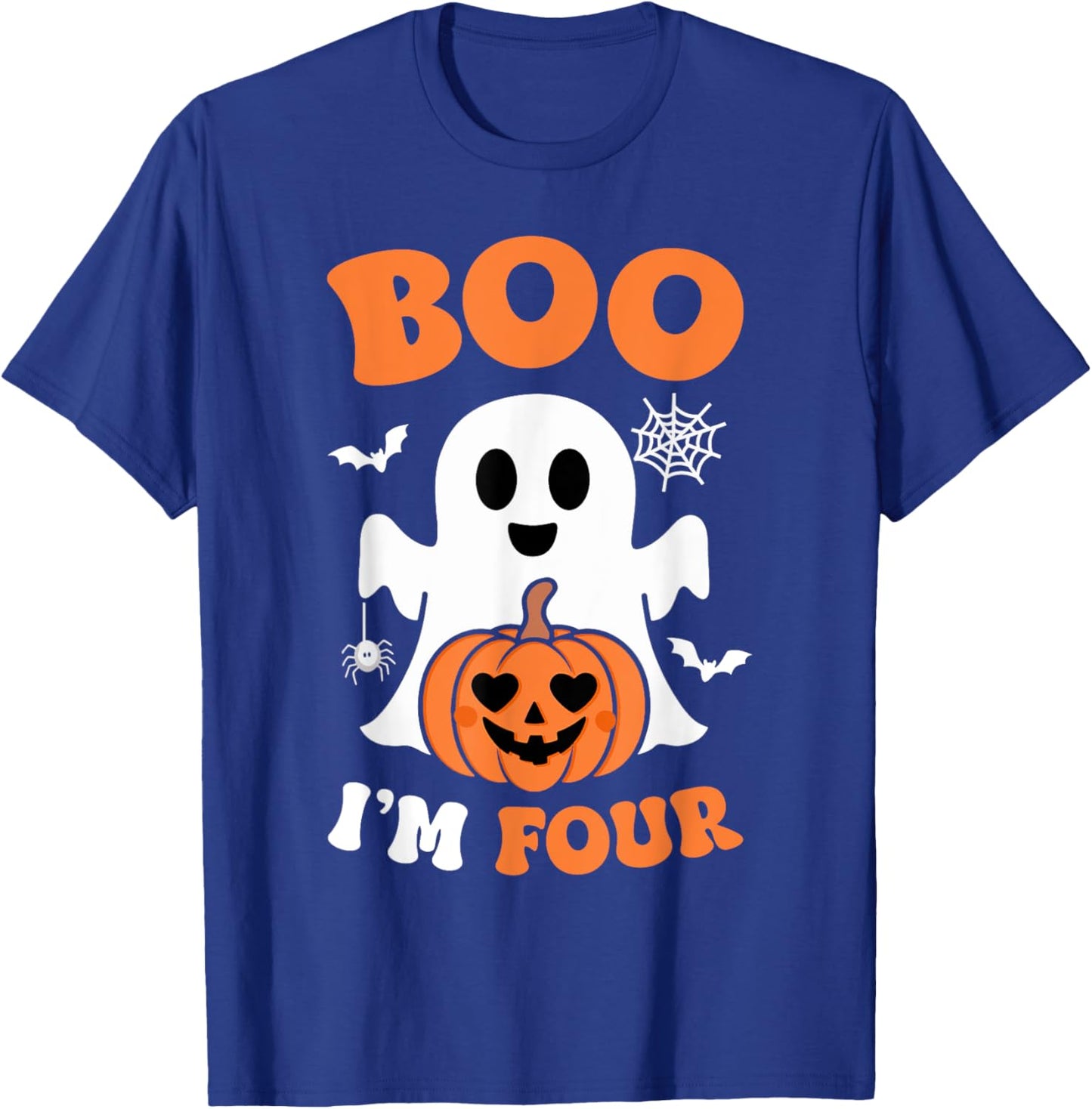 Ghost Boo I'm Four Year 4th Birthday Boys Halloween Groovy T-Shirt - T-Shirt | Royal
