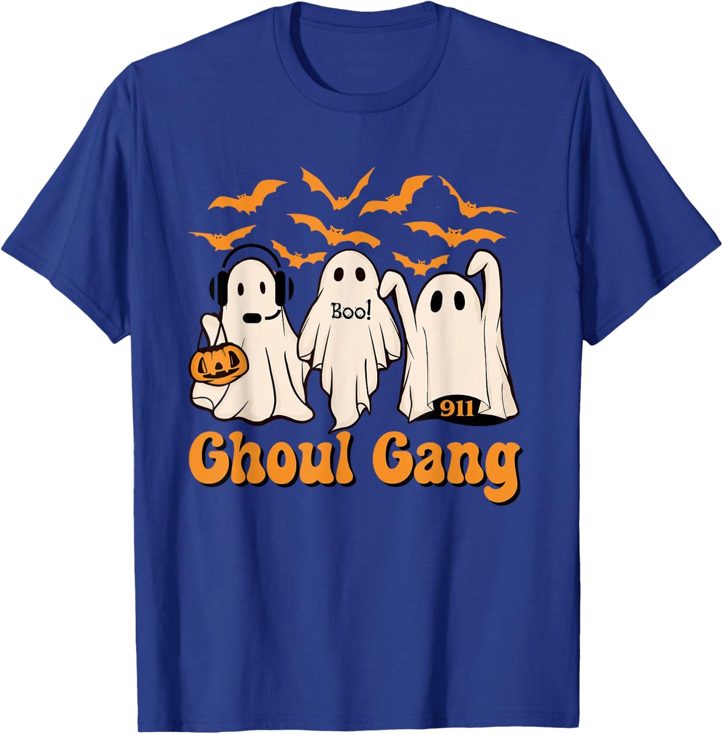 Halloween Dispatcher Boo Crew Police Dispatch Thin Gold Line T-Shirt - T-Shirt | Royal