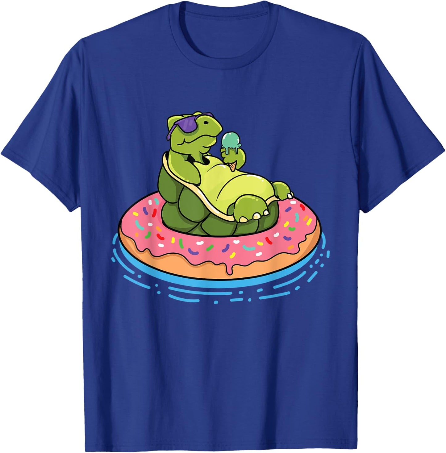 Sea Turtles and Water Turtle with Donut Swim Ring Turtle T-Shirt - T-Shirt | Royal