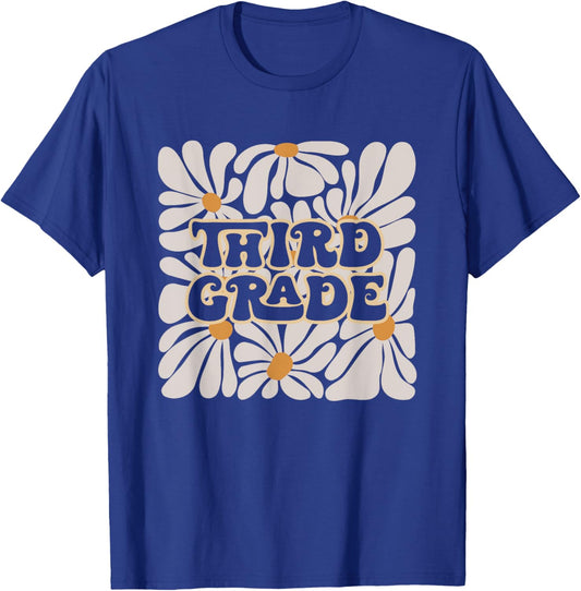 Retro Flower Power Squared Third 3rd Grade Back To School T-Shirt - T-Shirt | Royal