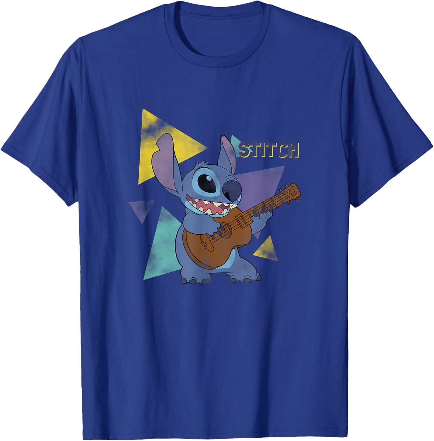 Disney Lilo & Stitch Playing The Guitar Distressed Shot T-Shirt - T-Shirt | Royal