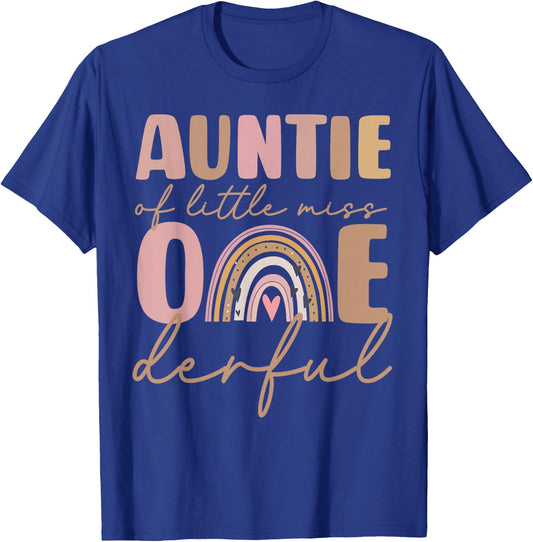 Auntie of Little Miss Onederful First Birthday Boho Rainbow T-Shirt - T-Shirt | Royal