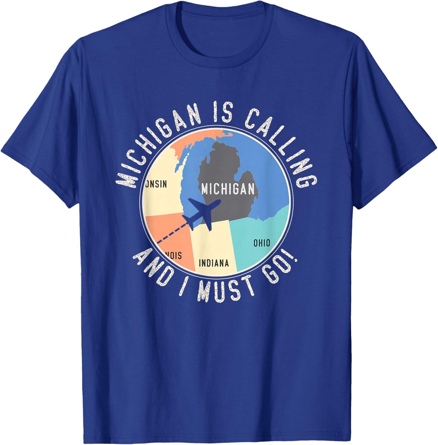 Michigan Is Calling And I Must Go Michigan Map T-Shirt - T-Shirt | Royal