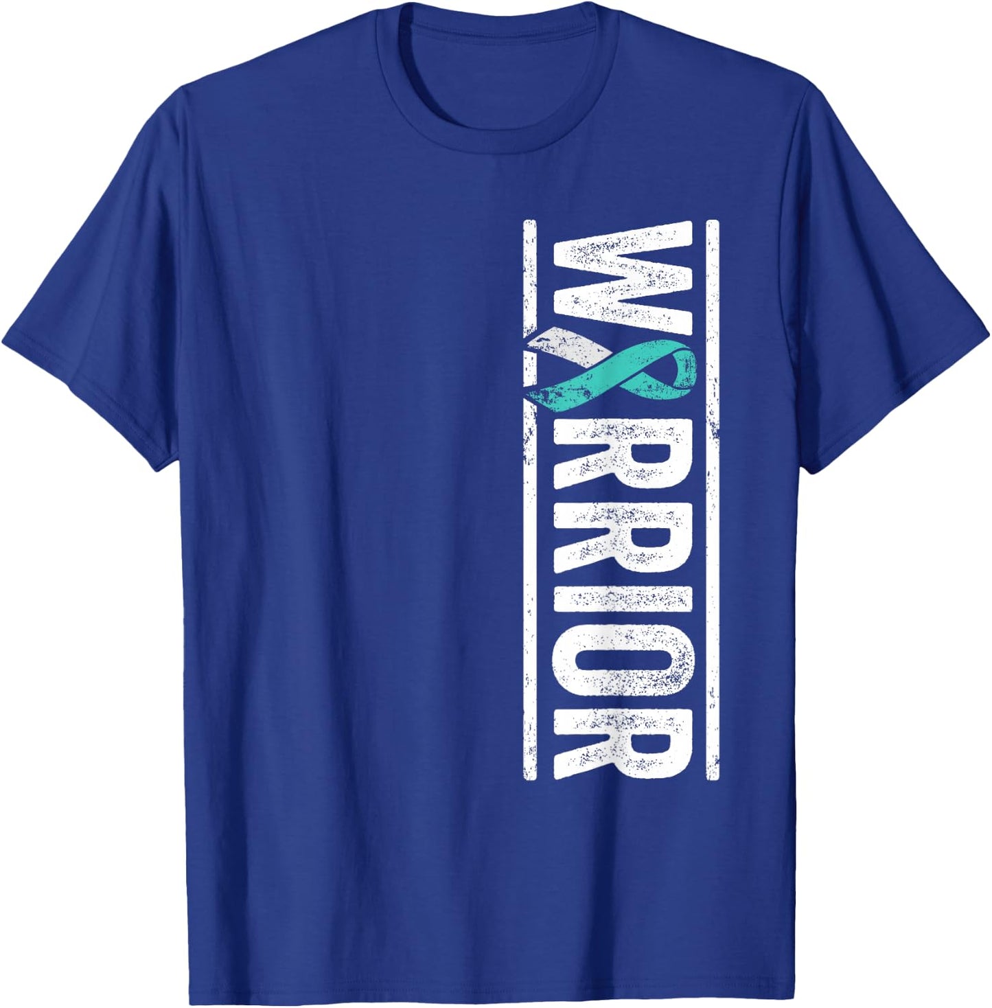 Cervical Cancer Warrior - Sideways Teal Awareness Ribbon T-Shirt - T-Shirt | Royal