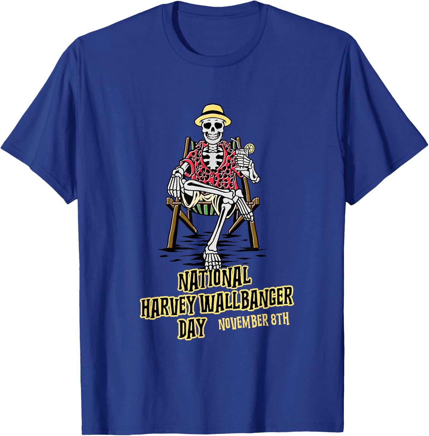 National Harvey Wallbanger Day | Drinking Beach Skeleton T-Shirt - T-Shirt | Royal