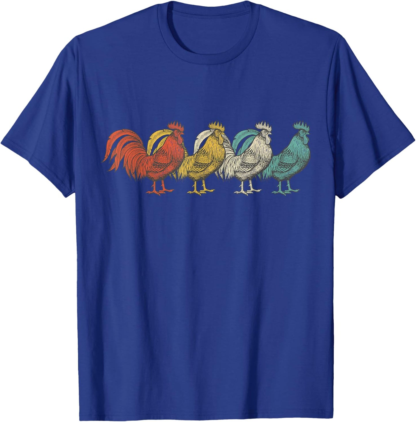 Vintage 1980s Retro Rooster Poultry Farmer Chicken T-Shirt - T-Shirt | Royal