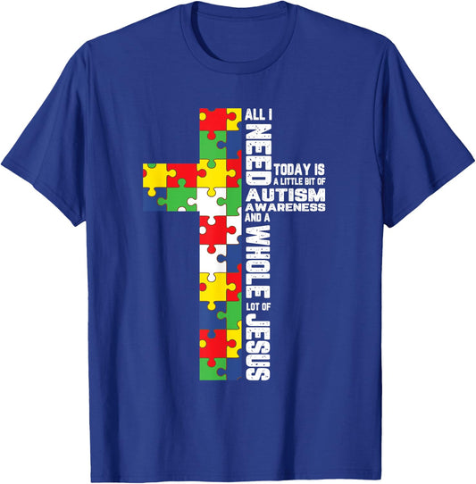 Autism Awareness Jesus Cross Puzzle Cool Christian Gifts T-Shirt - T-Shirt | Royal