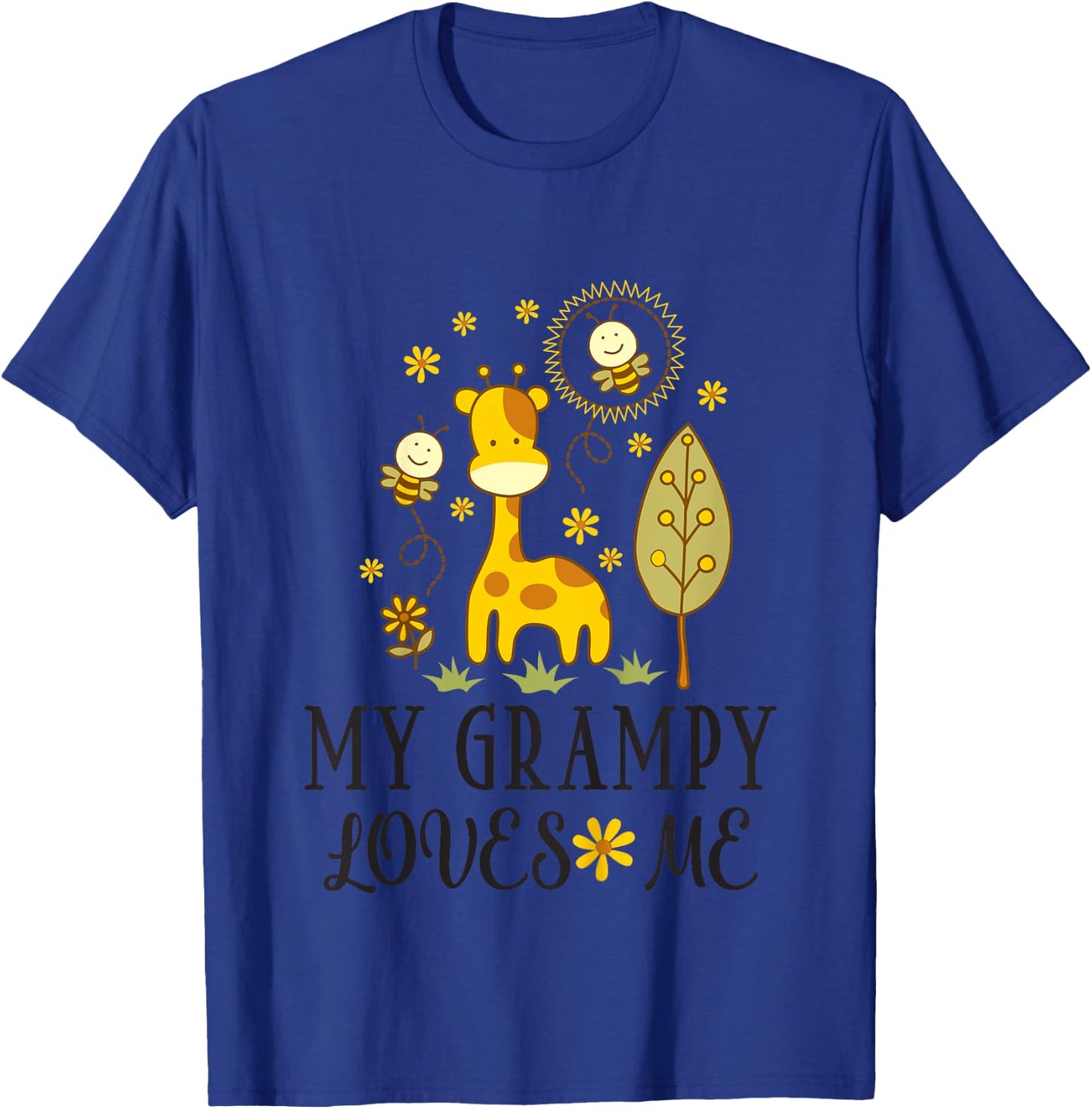 Kids My Grampy Loves Me Granddaughter Giraffe T-Shirt - T-Shirt | Royal