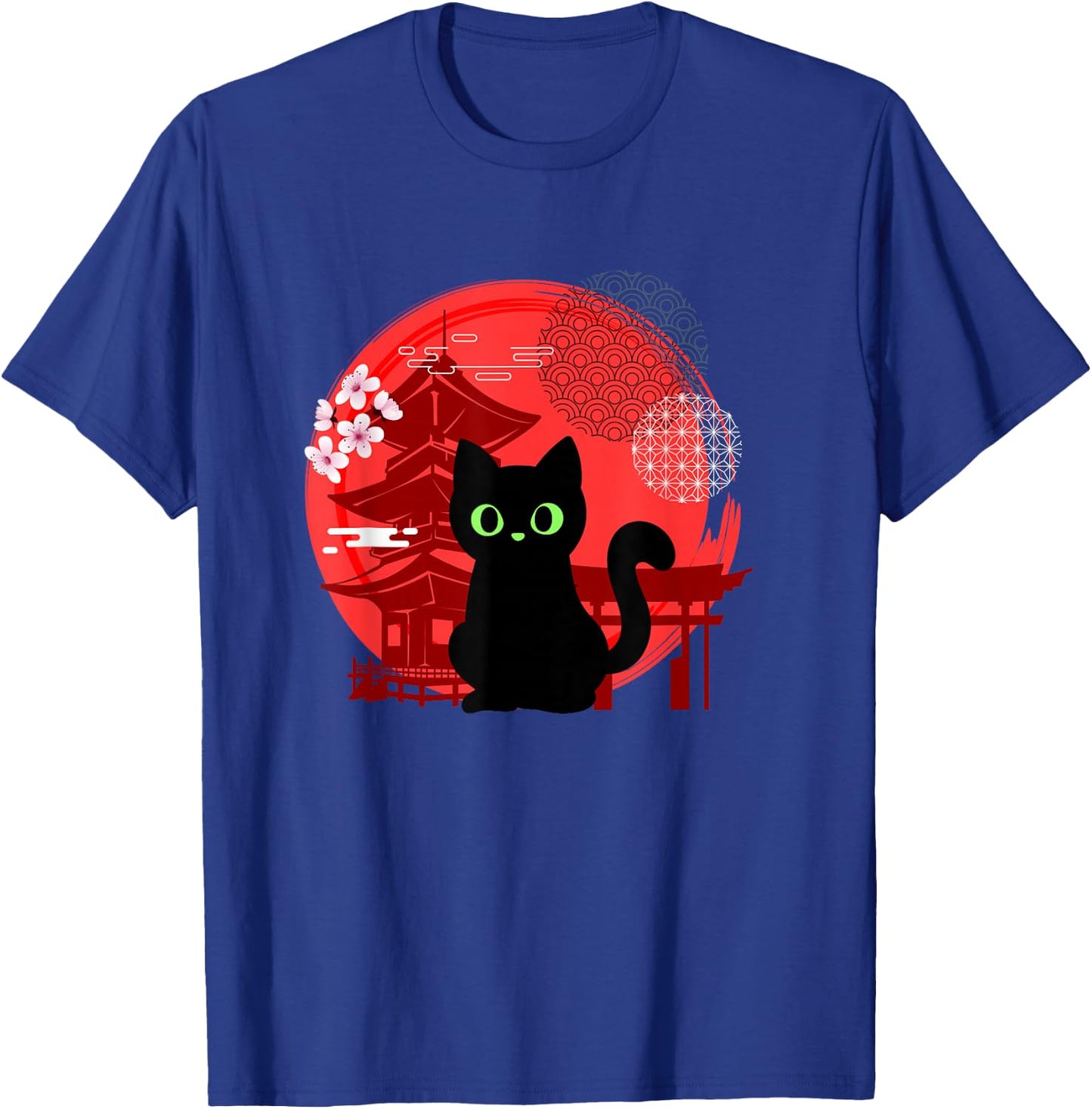 Japanese Cat Silhouette Flower Kitten Anime Lover Cat T-Shirt - T-Shirt | Royal