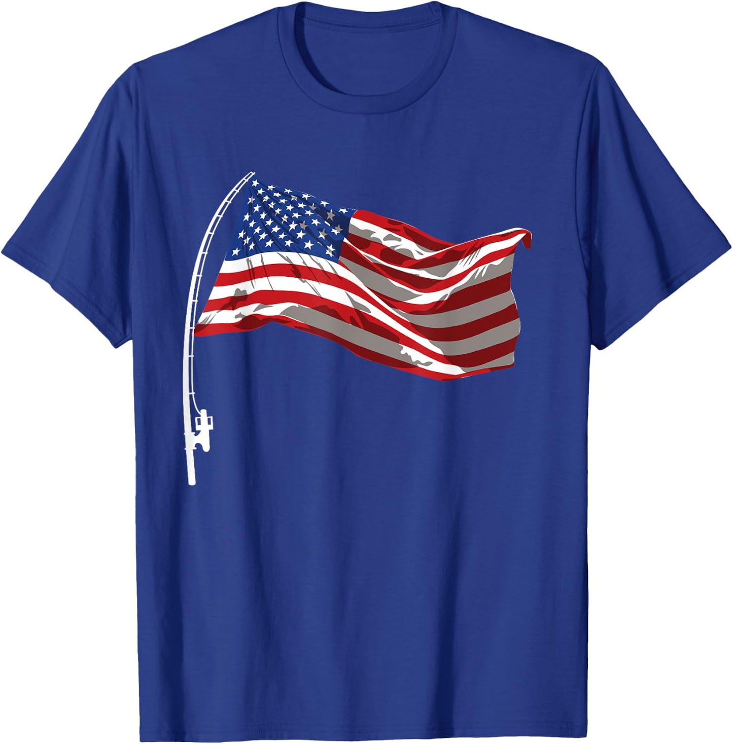 American Flag Fishing Rod 4th Of July Patriotic Fisherman T-Shirt - T-Shirt | Royal