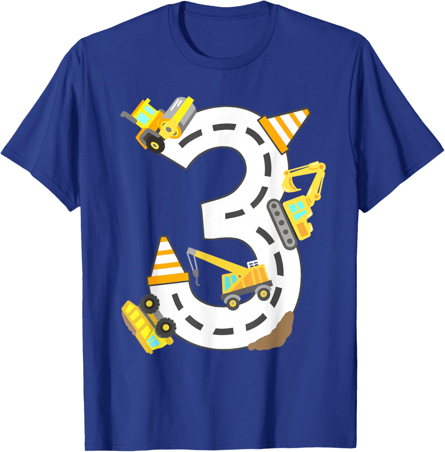 3rd Construction Birthday Party Excavator Boys 3 Years Old T-Shirt - T-Shirt | Royal