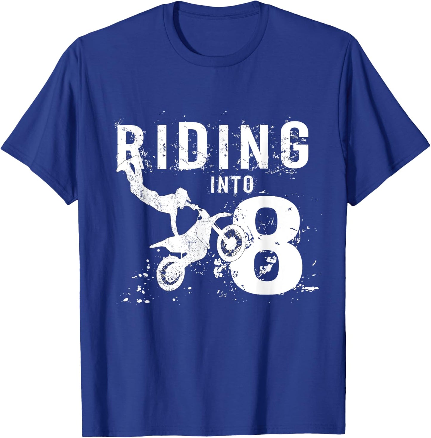 Riding Into 8 Years Old 8th Birthday Boy Dirt Bike Party T-Shirt - T-Shirt | Royal