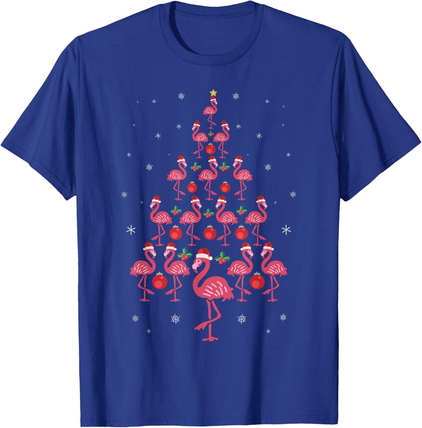 Funny Christmas Pink Flamingo Tree Holiday Bird Lover T-Shirt - T-Shirt | Royal