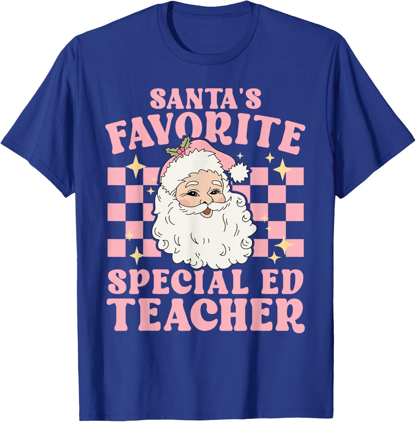 Vintage Pink Christmas Santas Favorite Special Ed Teacher T-Shirt - T-Shirt | Royal