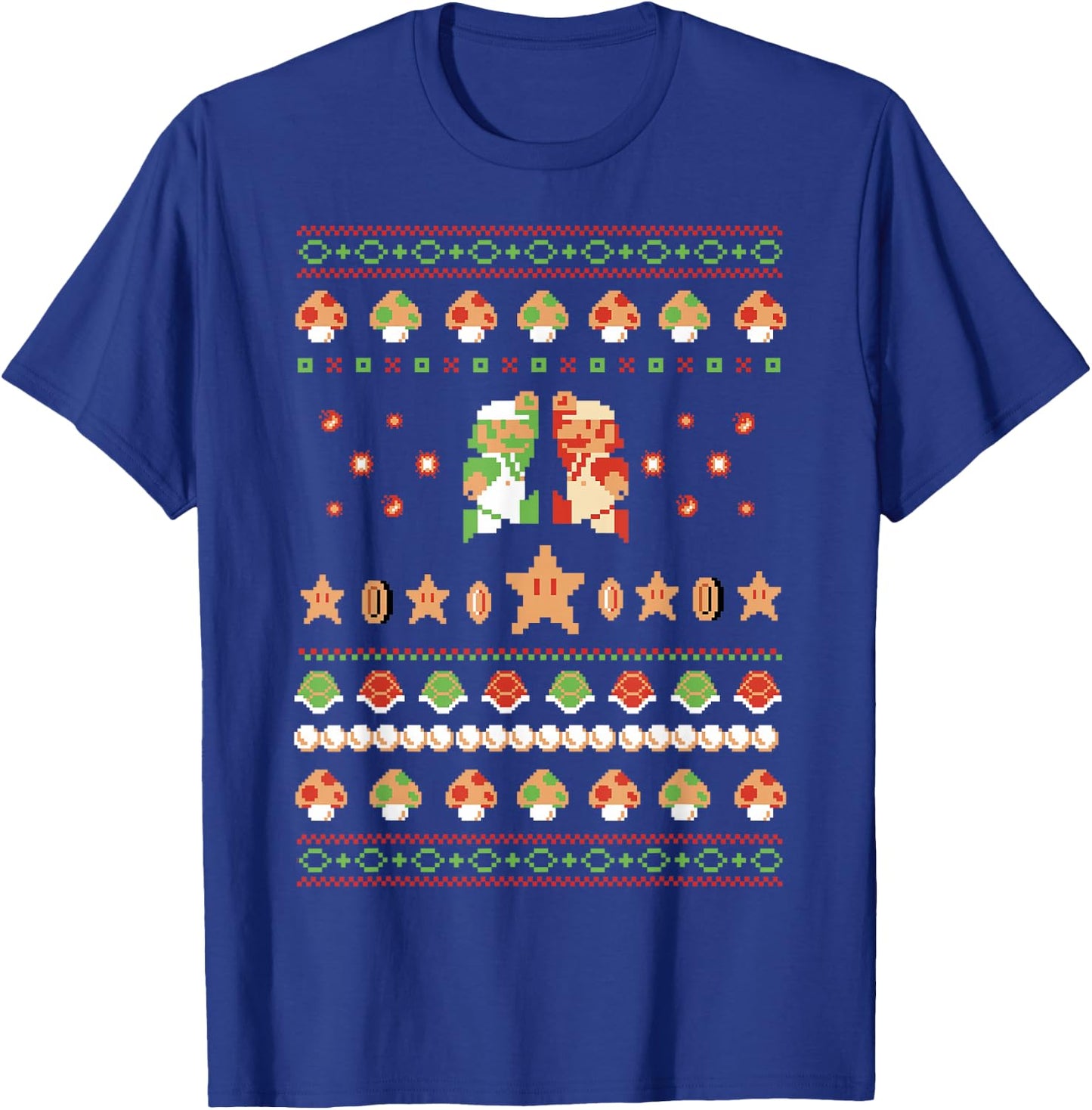 Super Mario 8-Bit Christmas Sweater Style T-Shirt - T-Shirt | Royal
