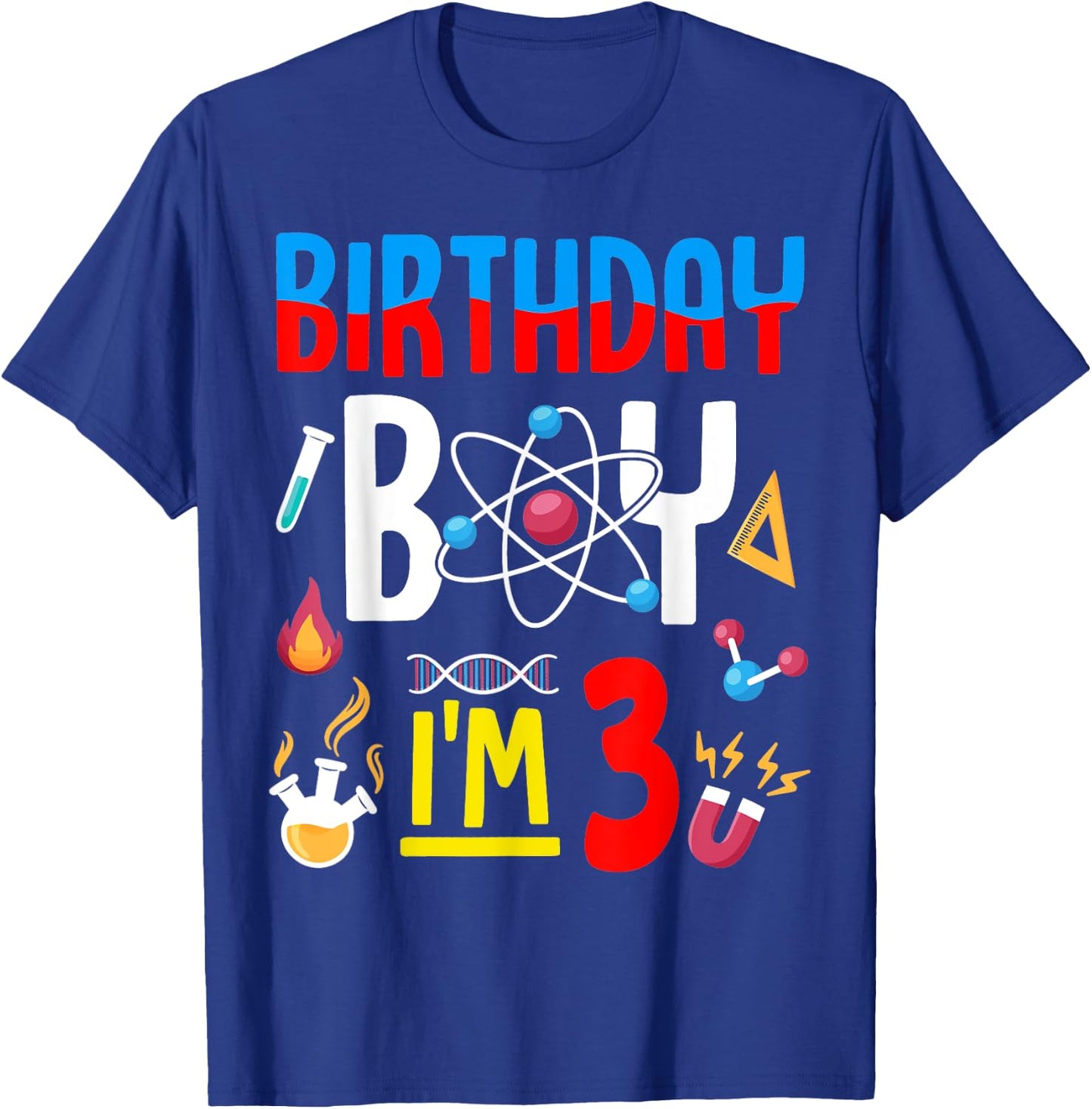 3rd Birthday Boy Girls Science Theme 3 Year Old Funny B-Day T-Shirt - T-Shirt | Royal