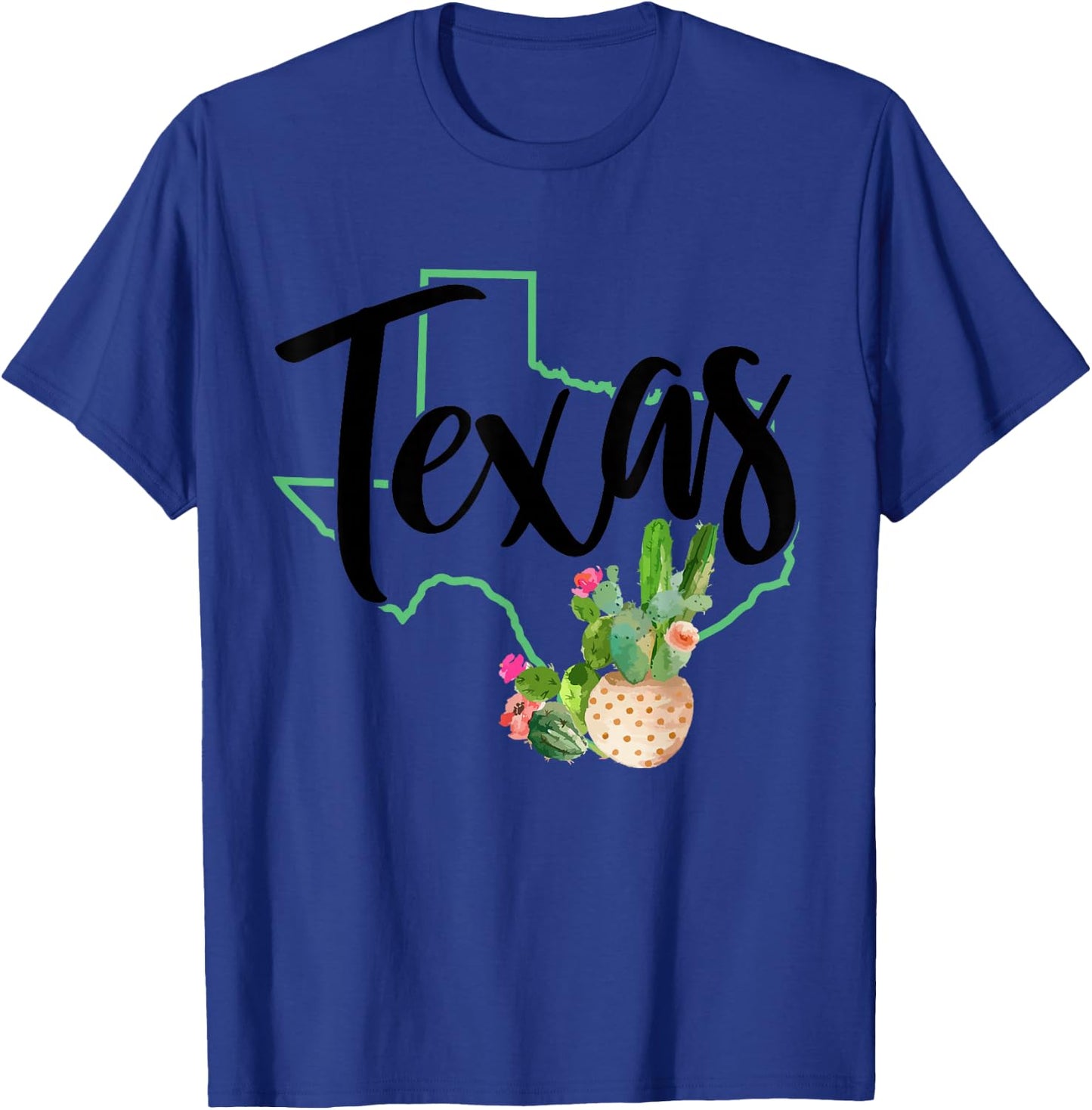 Texas State Map Pride Cactus Vintage Texas T-Shirt - T-Shirt | Royal