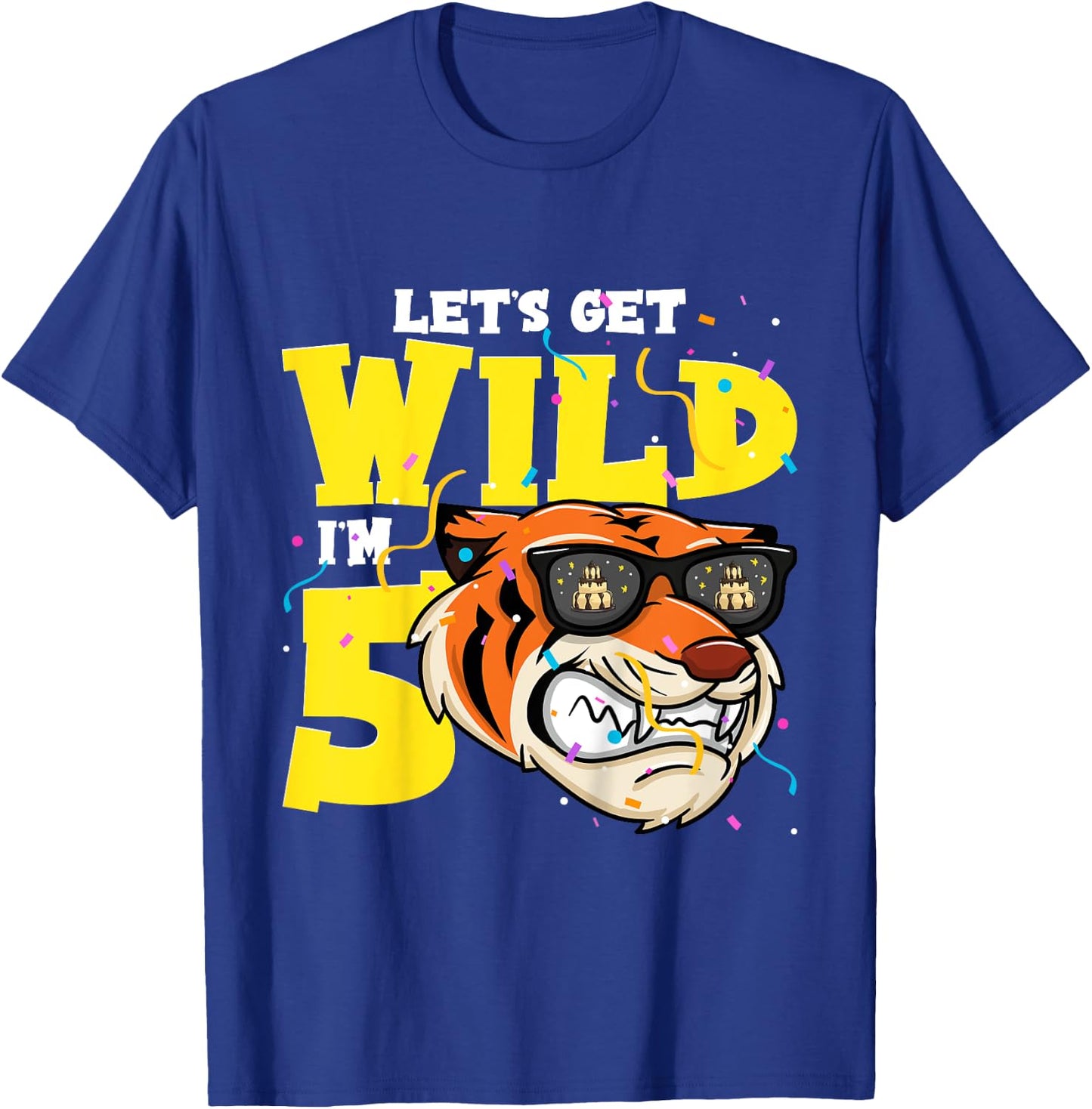 5th Birthday Tiger Lets Get Wild 5 Year Old Boy Girl T-Shirt - T-Shirt | Royal