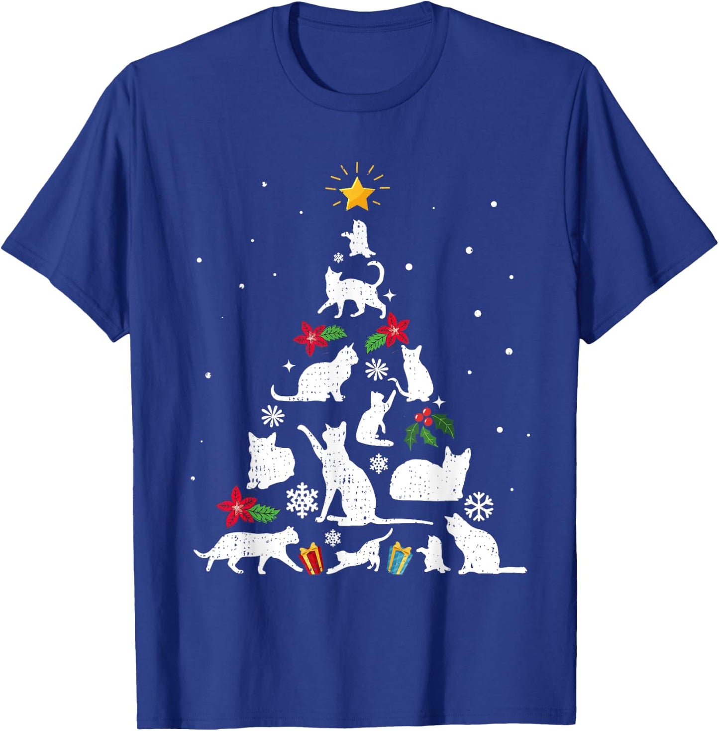 Funny Cat Christmas Tree Women Kids T-Shirt - T-Shirt | Royal