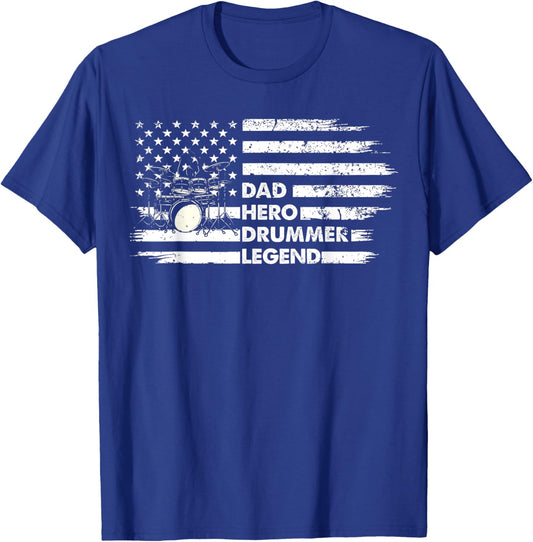 Distressed Drum Set Dad Hero Drummer Legend Fathers Day T-Shirt - T-Shirt | Royal
