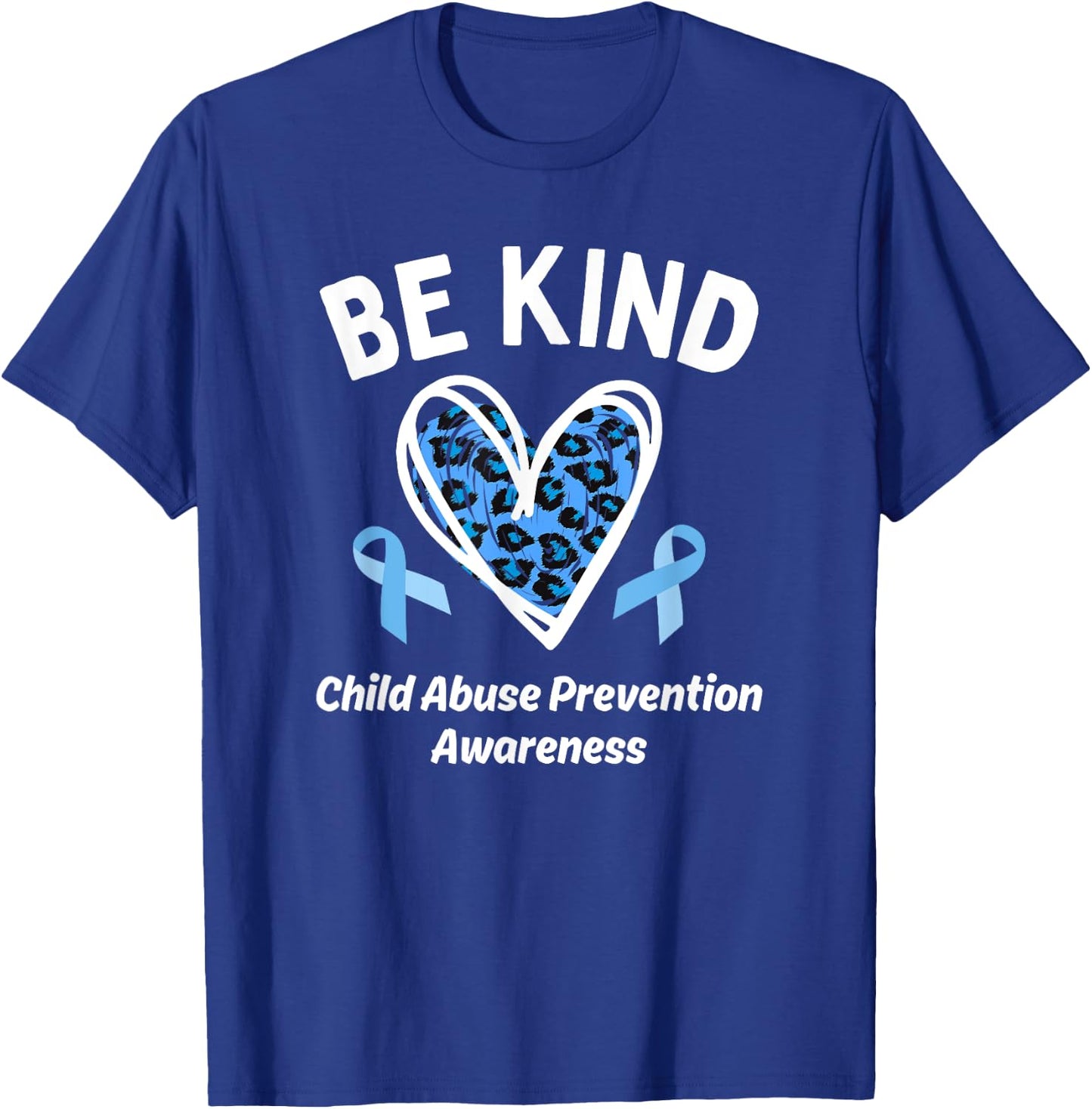 Be Kind Child Abuse Prevention Awareness Cute Leopard Heart T-Shirt - T-Shirt | Royal