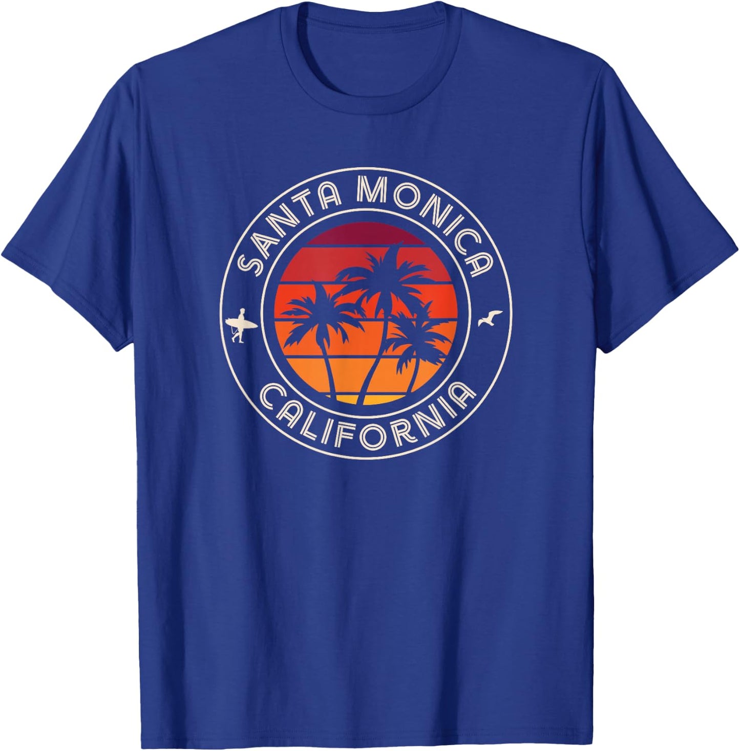 California Sunset Surfer and Seagull Santa Monica Beach T-Shirt - T-Shirt | Royal