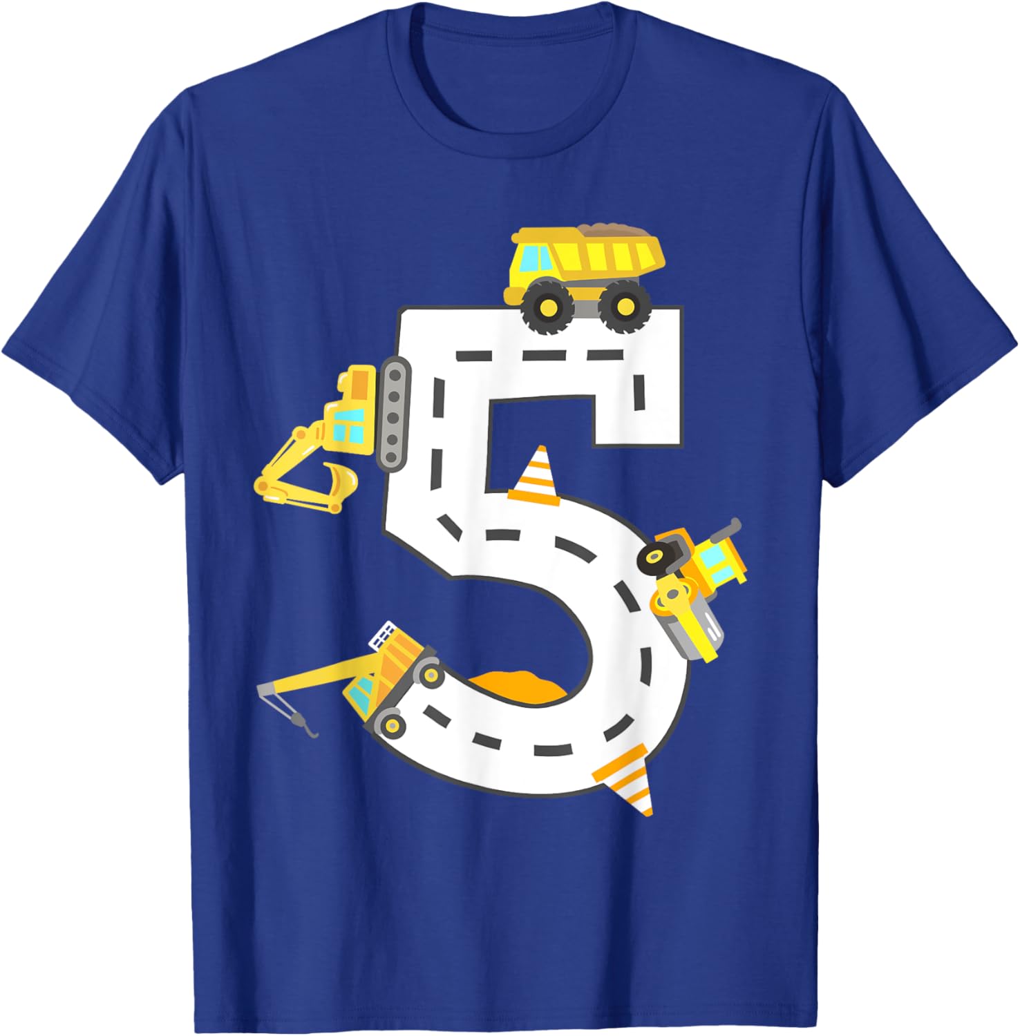 5th Construction Birthday Party Excavator Boys 5 Years Old T-Shirt - T-Shirt | Royal