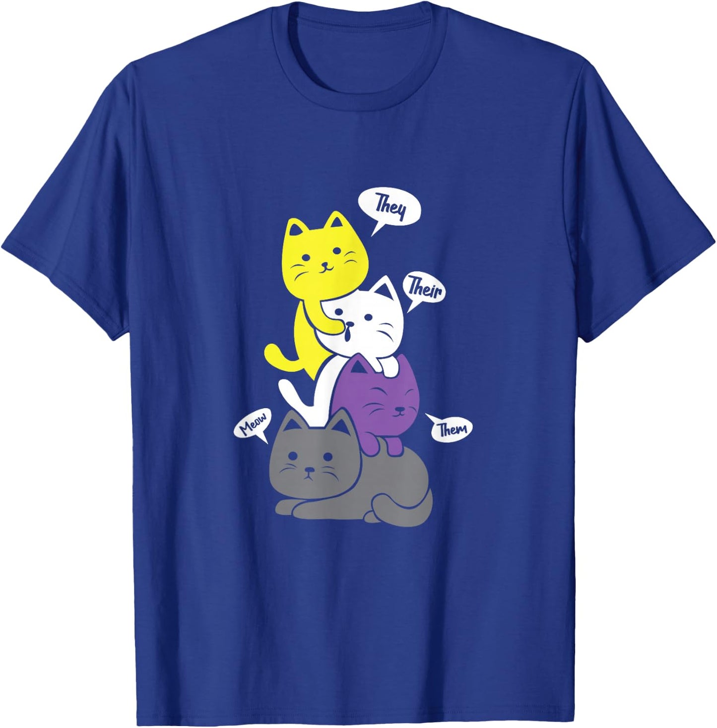 Nonbinary They Their Them Meow Cute Non-Binary Flag Kawaii Small T-Shirt - T-Shirt | Royal