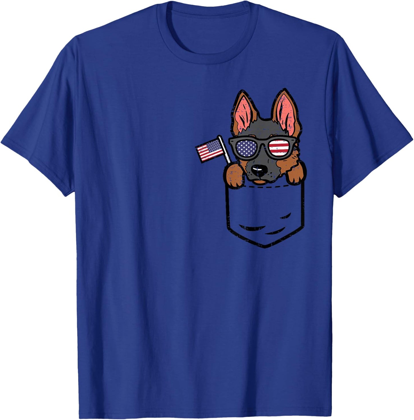 German Shepherd Pocket American USA 4th of July Fourth Dog T-Shirt - T-Shirt | Royal