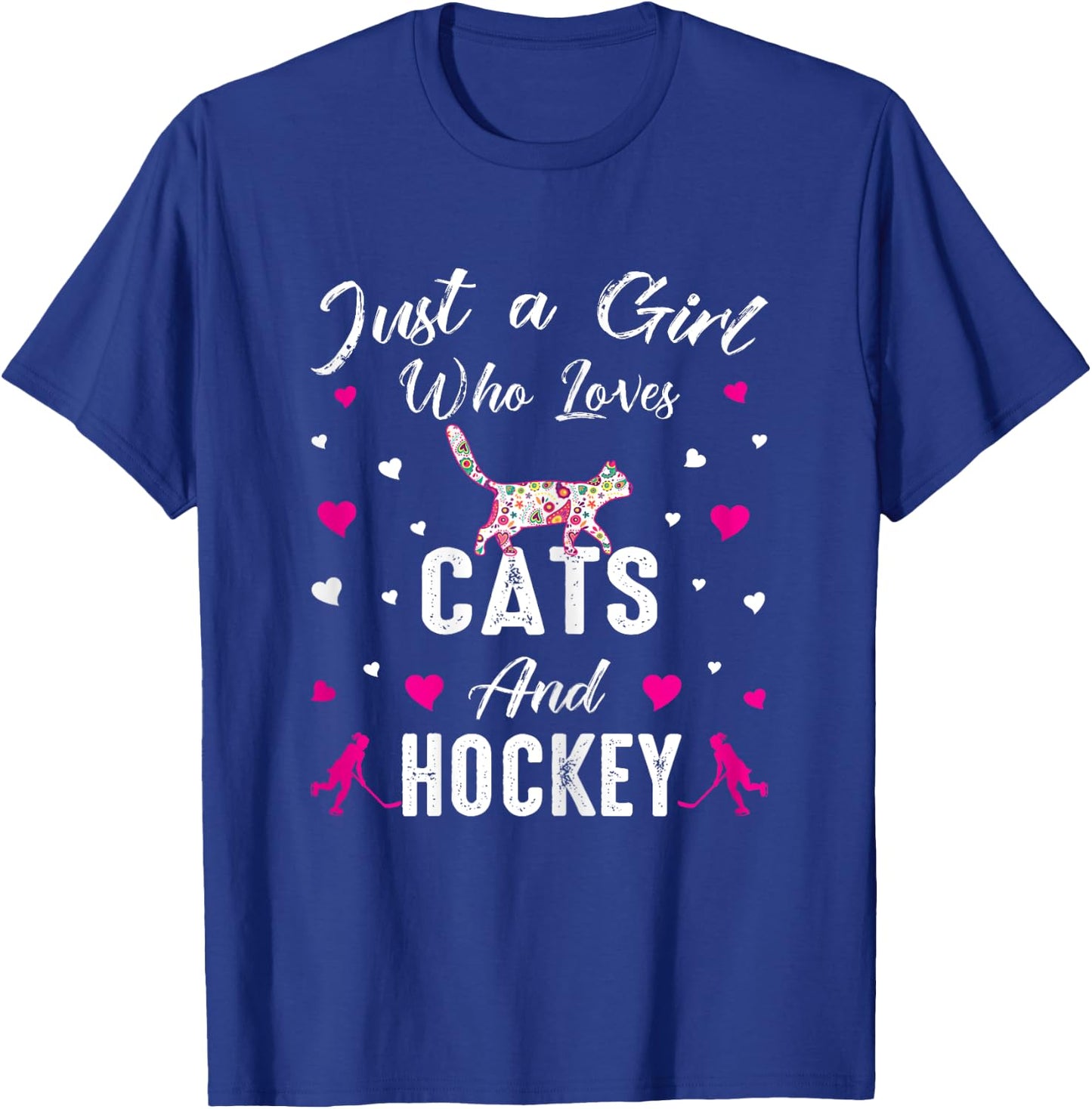 Just A Girl Who Loves Cats And Ice Hockey Cat Lover T-Shirt - T-Shirt | Royal