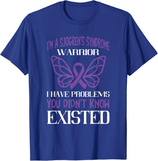 Dry Mouth Eye Glands SS Sjogrens Disorder Sjogrens Syndrome Awareness I Have Problems Violet Ribbon T-Shirt - T-Shirt | Royal