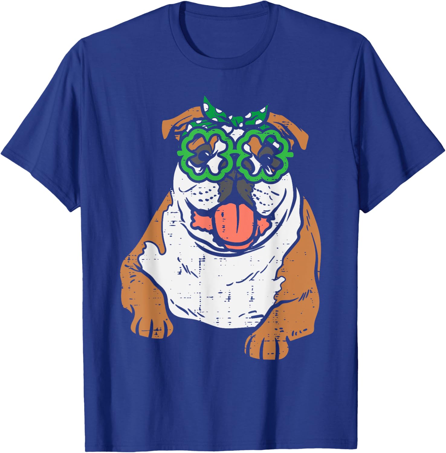 English Bulldog Shamrock Glasses St Patricks Day Dog Gift Women Kids T-Shirt - T-Shirt | Royal