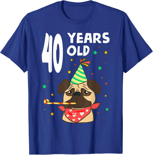 40th Birthday Pug Dog Lover Party 40 Year Old Funny B-Day T-Shirt - T-Shirt | Royal