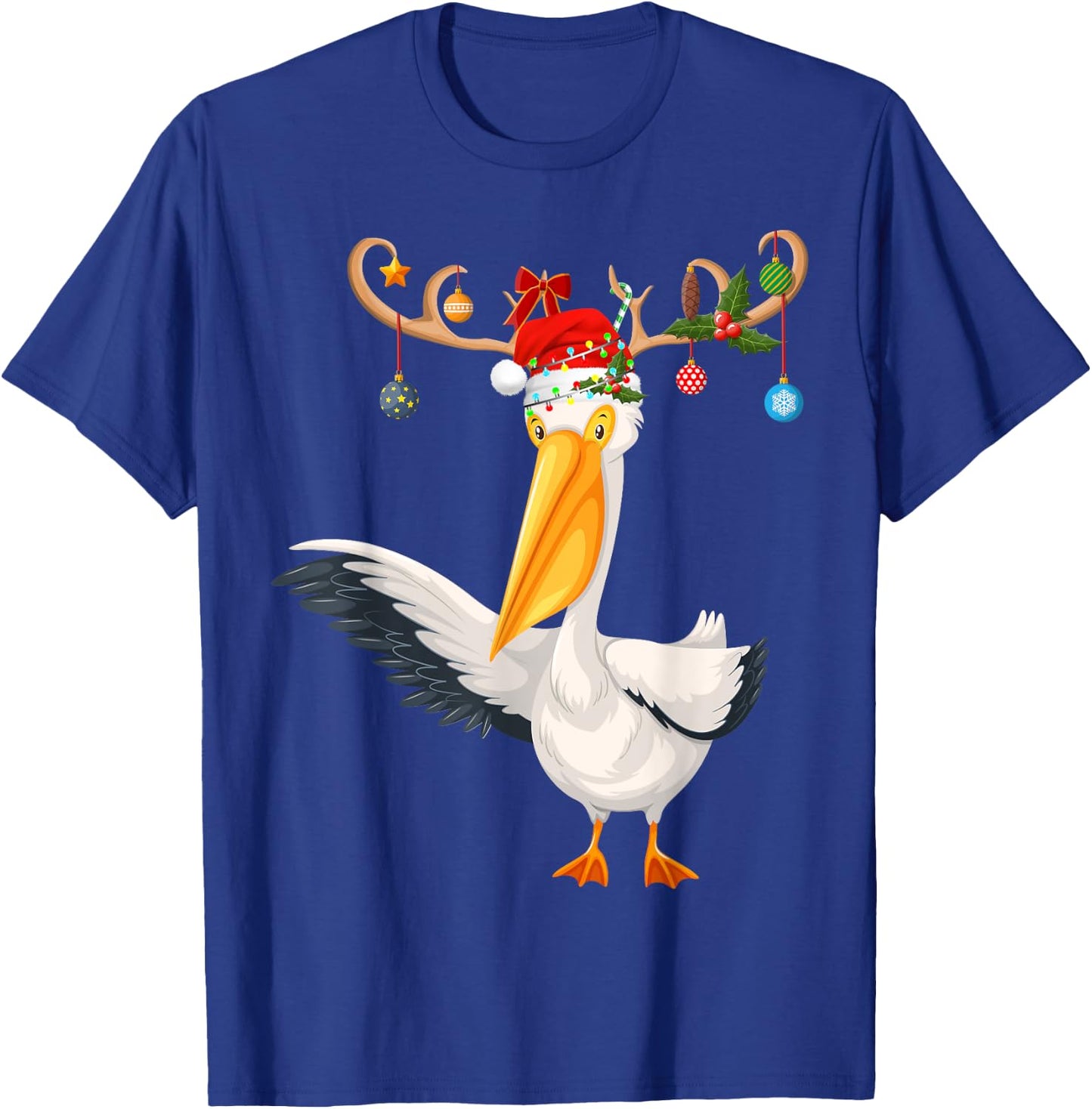 Pelican Bird Xmas Gift Reindeer Santa Hat Pelican Christmas T-Shirt - T-Shirt | Royal