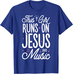 This Girl Runs On Jesus And Music Lover Christian Women Gift T-Shirt - T-Shirt | Royal