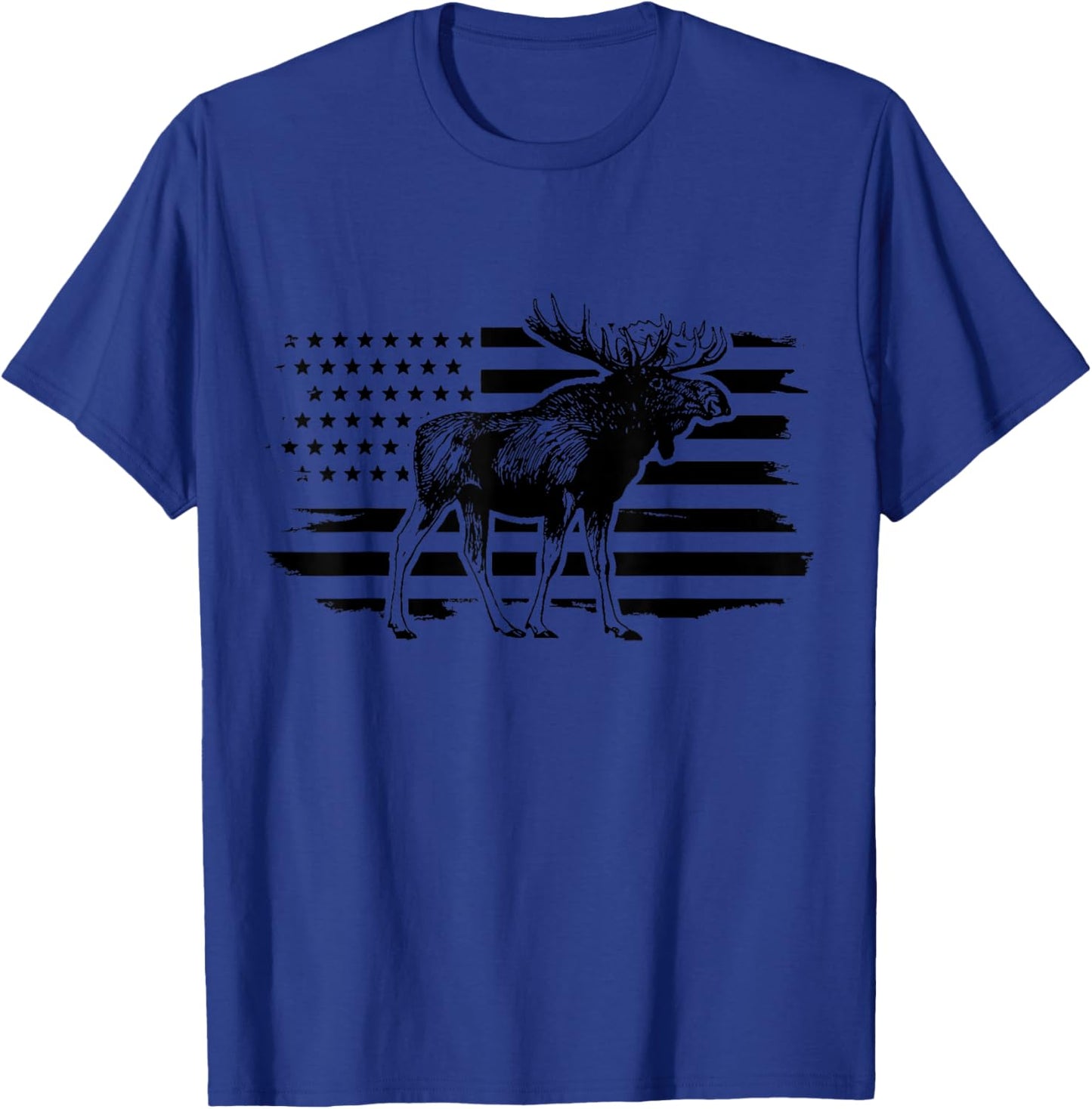 Moose American Flag Vintage Patriotic Hiking T-Shirt - T-Shirt | Royal