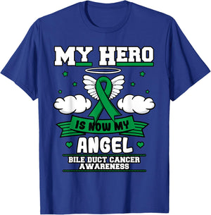My Hero Is Now My Angel Bile Duct Cancer Awareness Fighter T-Shirt - T-Shirt | Royal
