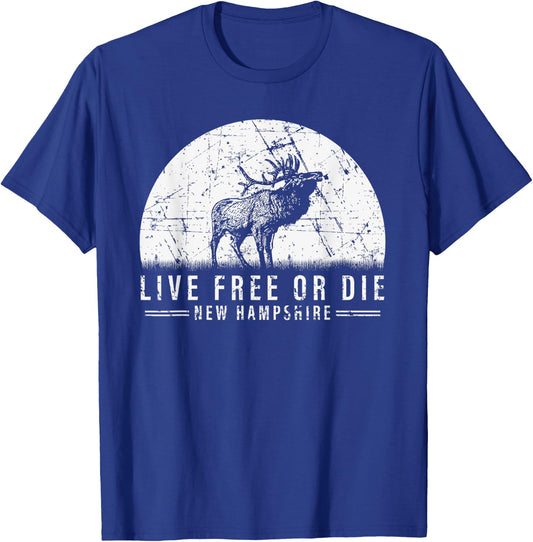 Live Free Or Die New Hampshire Nature Vintage Graphic T-Shirt - T-Shirt | Royal