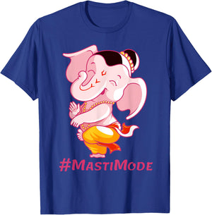 Dancing Lord Ganesha Image with Masti Mode Text T-Shirt - T-Shirt | Royal