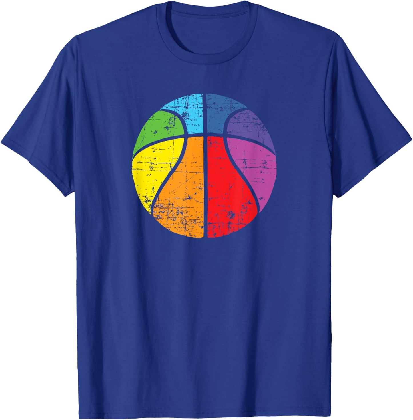 Rainbow Basketball Vintage Distressed Logo T-Shirt - T-Shirt | Royal