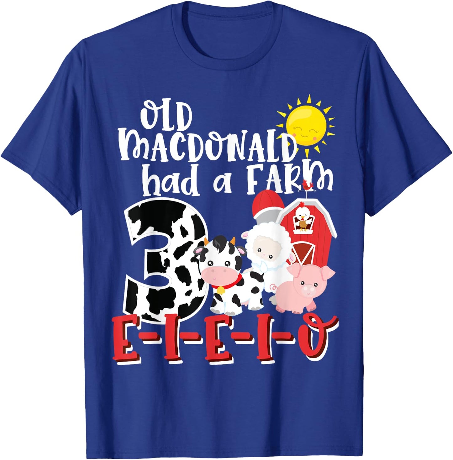 Old MacDonald Farm 3rd Birthday 3 Year Old Birthday Boy Girl T-Shirt - T-Shirt | Royal
