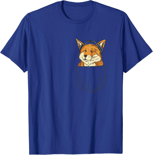 Fox Face Fox With Headphones Bag Fox Cute Men Ladies T-Shirt - T-Shirt | Royal