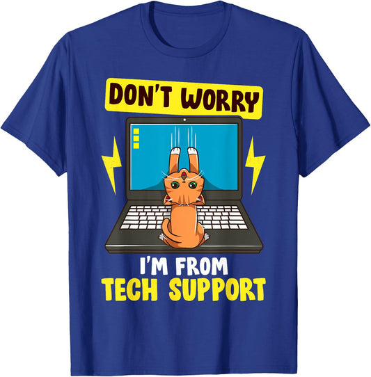 I'm From Tech Support | Cute Cat/Kitty IT Computer Nerd Gift T-Shirt - T-Shirt | Royal